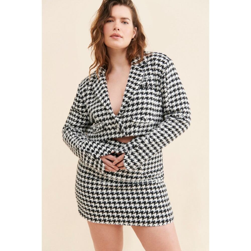 For Love And Lemons Bonnie Houndstooth Mini Skirt Black/White Women's 1X NWT